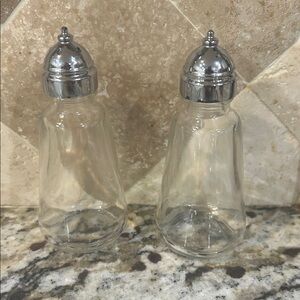 Elegant Silver-Topped Glass Salt and Pepper Shakers